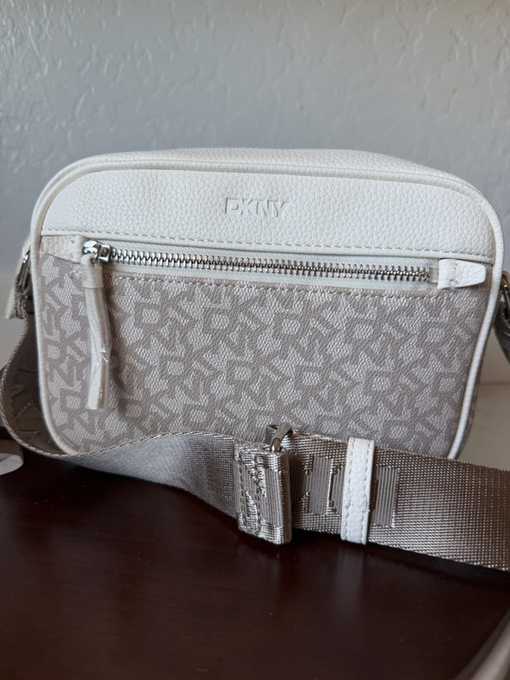 DKNY Beige Cream Logo Crossbody Bag